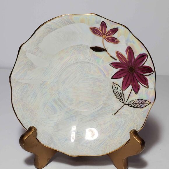 Nasco Teacup and Saucer Pink Flowers Opalescent Vintage - Picture 5 of 10